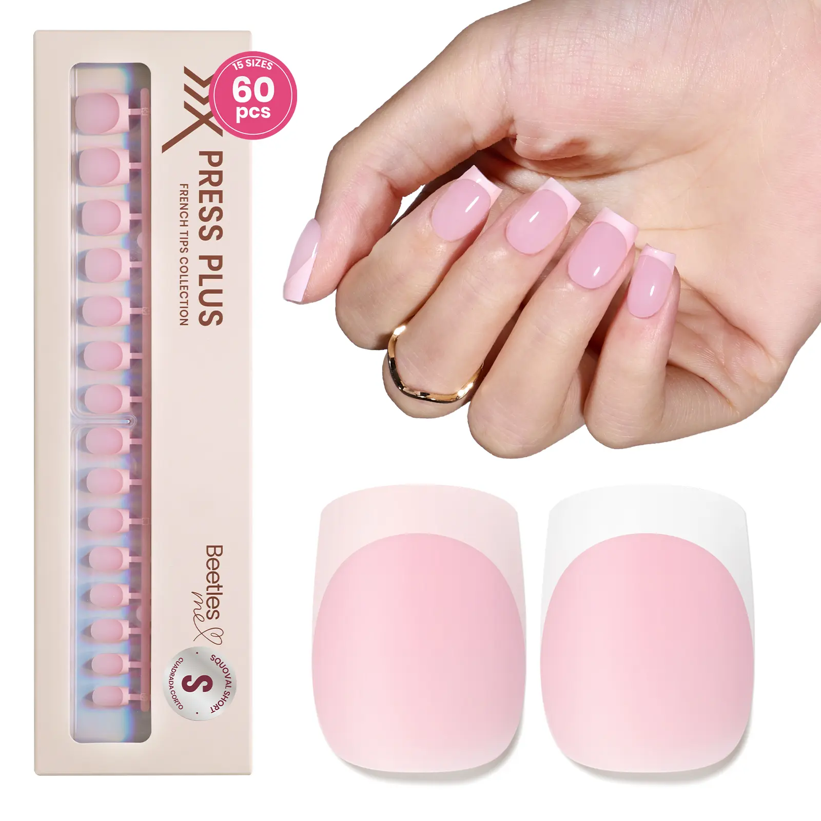 Short Square【Pink】15Sizes 30+30Pcs [Only Tips]