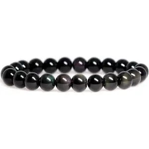 Natural AA Grade Rainbow Obsidian Gemstone 8mm Round Beads Stretch Bracelet 7" Unisex