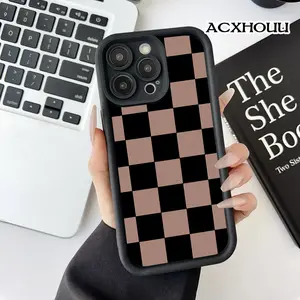 Compatible with iPhone 17 16 E Pro Max 15 Plus 14 13 12 11 XS XR Monochrome Checkerboard  All Coverage Anti-Fall Durable Protective Soft Case Gift