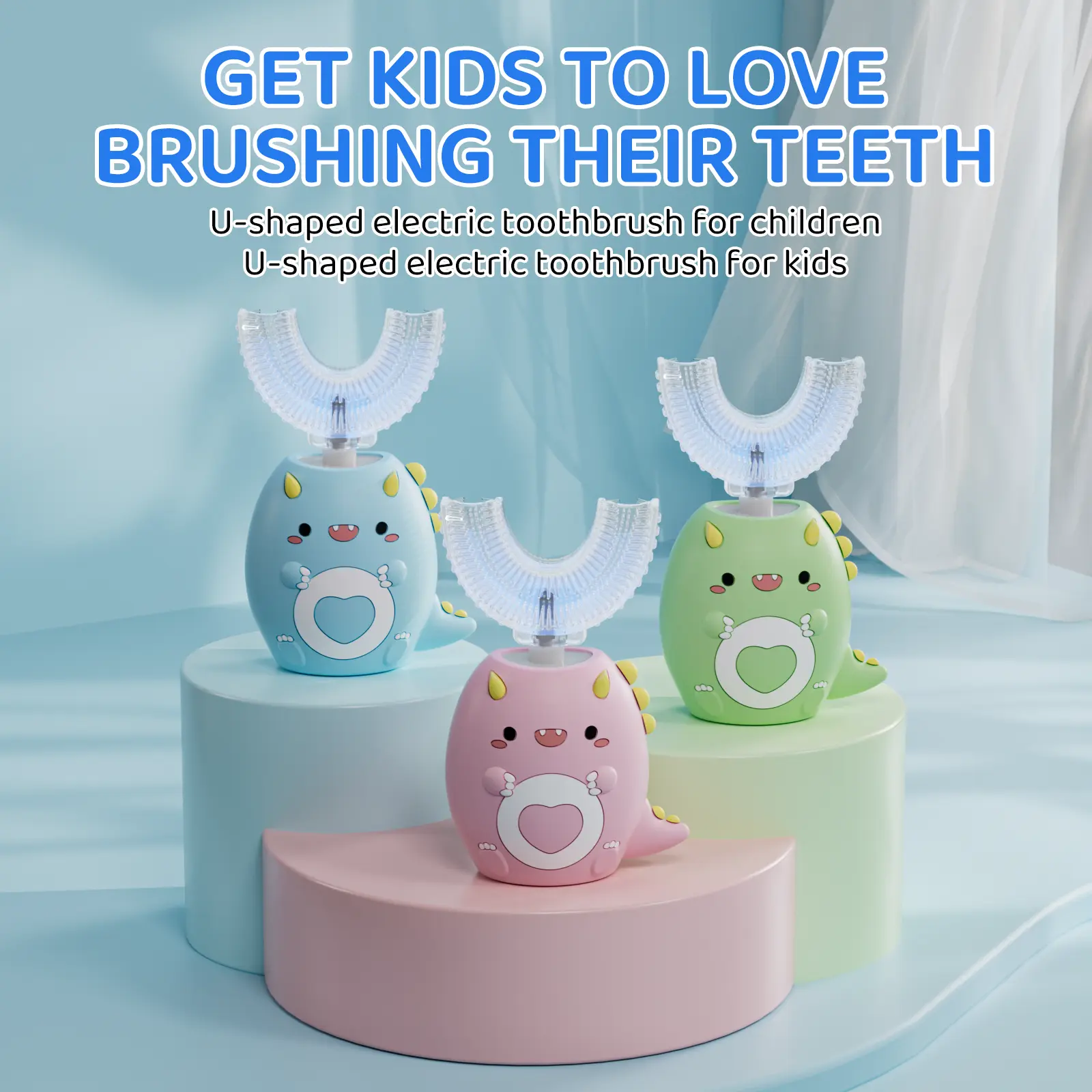 Children's C-Type Electric Toothbrush, Multi-Mode high-Frequency Sonic Vibration Toothbrush, Cute Cartoon Dinosaur Shape 360-degree Cleaning IPX7 Waterproof Design (2-12 Years Old)