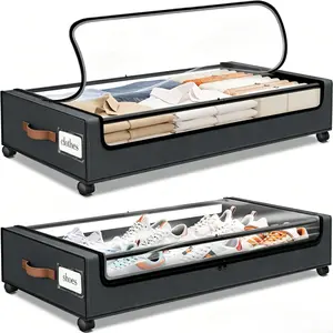 SpaceHacks 2-Pack Under Bed Storage Boxes with Wheels & Clear Lids - XXL Rolling Organizer Bins for Clothes, Shoes, Toys (Large Capacity)