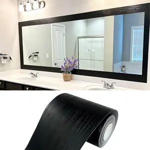10M Black Wood Grain Removable PVC Waterproof Border Wall Decor Removable Self Adhesive Kitchen Bathroom Tiles Sticker Wallpaper 4.2x390 (Black, 4" x 390")