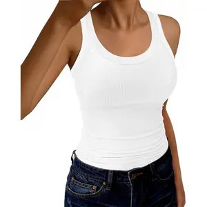 GKBK Womens Tank Tops Scoop Neck Sleeveless Ribbed Tank Summer Basic Thick Strap Slim Fitted Racerback Tops