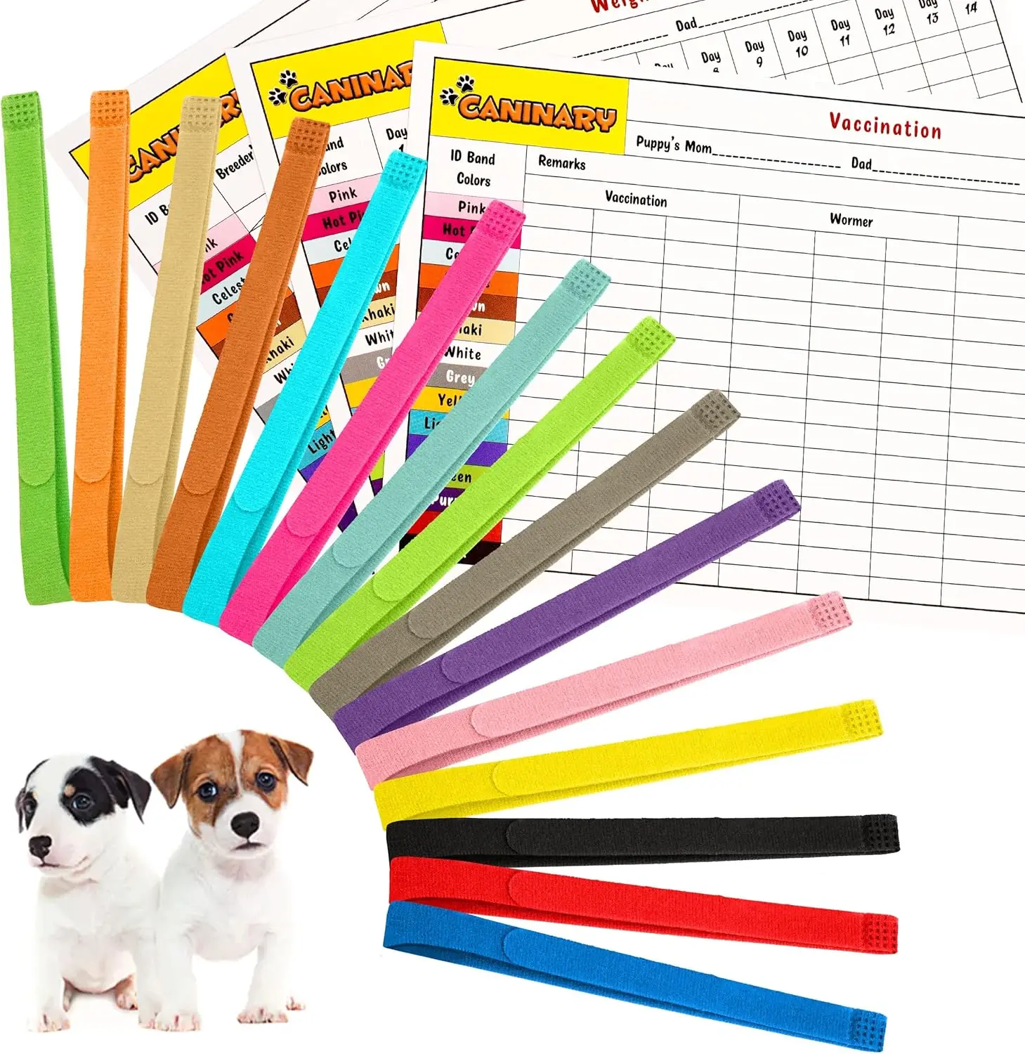 15 Different Colored Puppy Collars for Litter with 6 Record Keeping Charts, Adjustable ID Puppy Collars for Small Puppies, Serving as Soft Nylon Puppy Identification Collars Dog Universal Pet