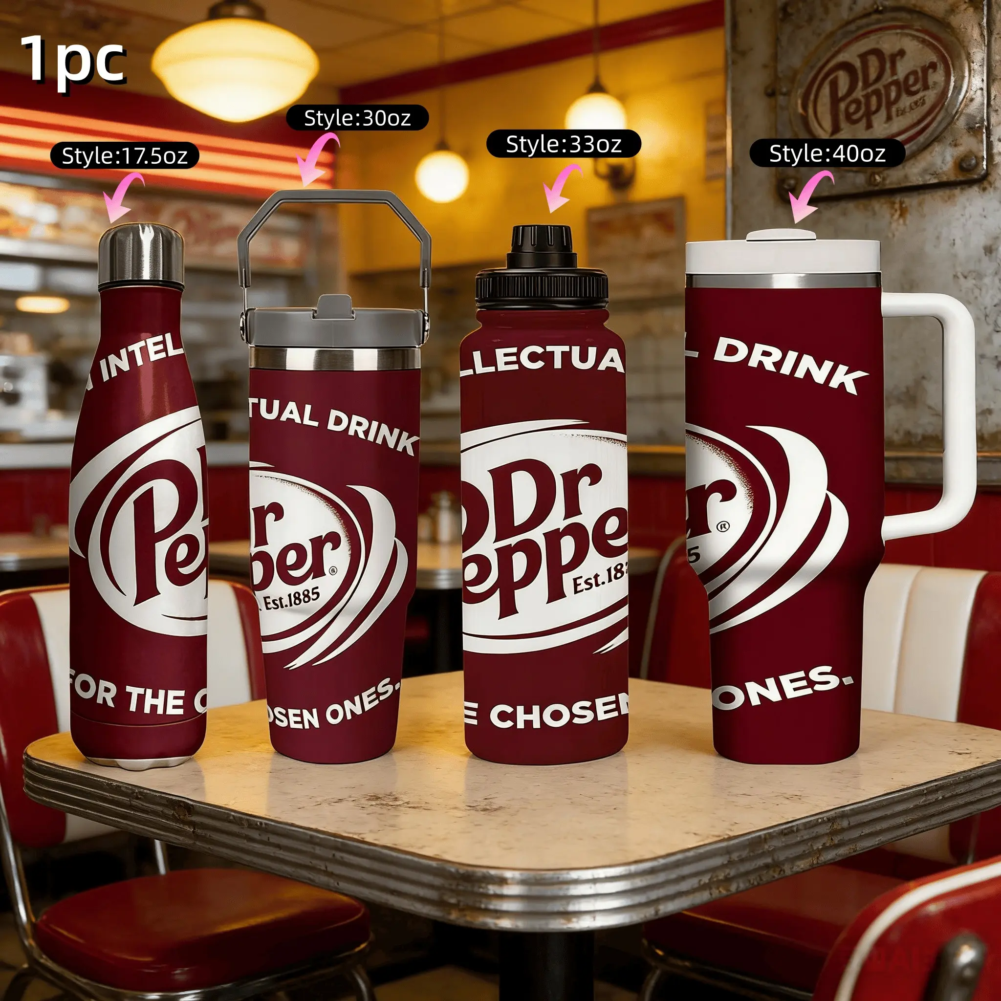 1pc 17.5/30/33/40oz Dr Pepper Large-capacity stainless steel insulated cup, Vacuum Insulated Flask, Thermal Flask, Portable Handle/Straight-Lid Travel Tumbler, Double-Perfect for Outdoor Activities, Camping, Christmas, Halloween