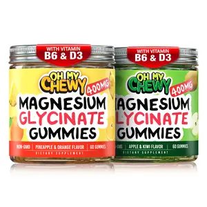 OH MY CHEWY Magnesium Glycinate Gummies Vitamin Bundle - 2 Bottles (60 Each), Apple Kiwi & Pineapple Orange Edible Daily Health Dietary Essential Minerals Supplement Snacks