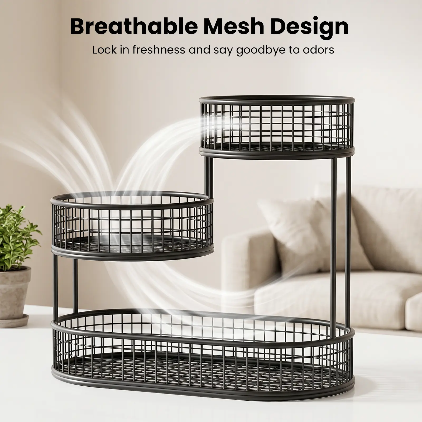 Stackable 3 Tier Metal Fruit Bowl Black, Space Saving Small Fruit Basket for Kitchen Countertop, Organize Fruits Vegetables Bread Snacks