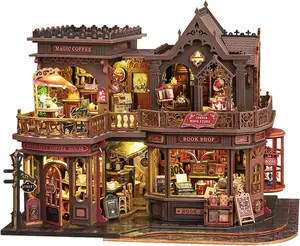 Spilay DIY Miniature House Kit, Miniature Dollhouse Kit with Music Box, Mini House Building Kit Book Nook for Adult, Creative Bookshelf Decoration & Unique Gift (Letter Coffee) (Letter Coffee)