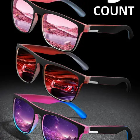 Unisex Sporty Square-Frame Polarized Modern Sunglasses Set, Trendy Casual Tinted Lens Sunglasses for Everyday Use, Lightweight and Durable Fashion Accessory for Outdoor Activities, Polarised Sunglasses, Polarized Eyewear, Fashionable Sunglasses