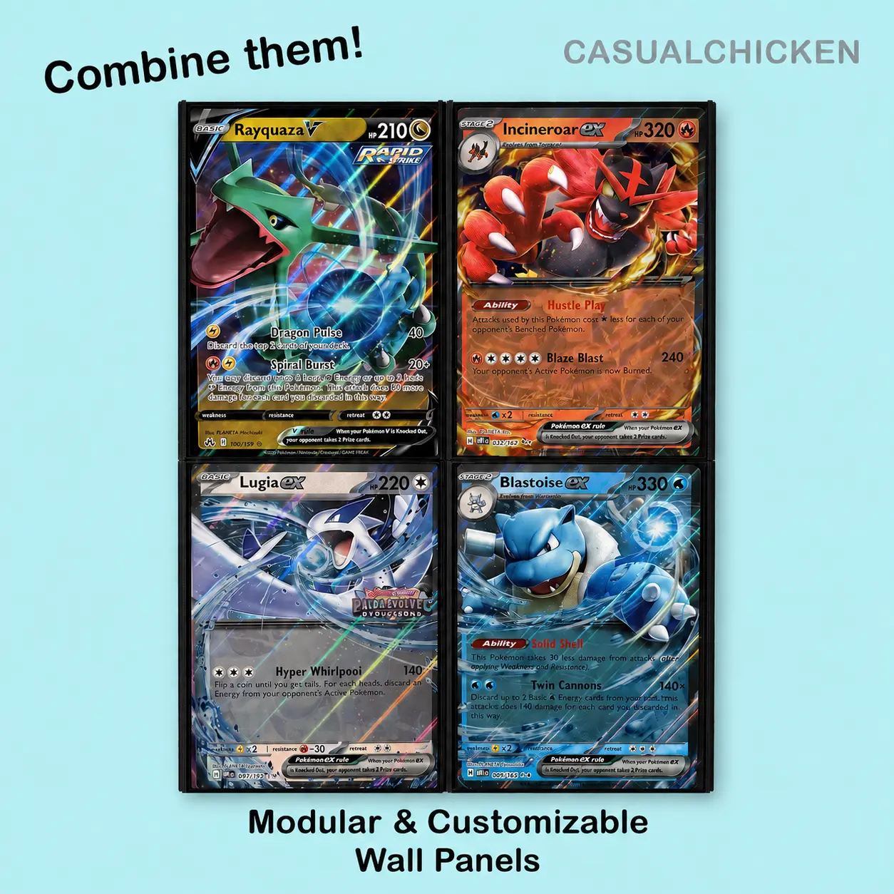Jumbo Pokemon Card Wall Display Frame | Modular Wall Panels | Oversized TCG Card Holder with Command Strip