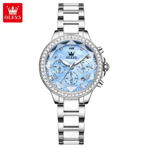 OLEVS Women's Luxury Watch, Diamond-Set Quartz Dial with Luminous Display and Calendar, Waterproof Fashion Accessory, Elegant Fashion Watch