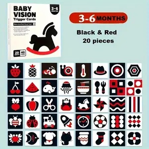 1/4 Set of 20/40 Pages Baby Visual Stimulation Cards - Early Education Black and White, Black and Red, Colorful Identification Cards for Babies 0-3 Months, 6-12 Months - Cardboard Puzzle Enlightenment Toys to Promote Infant Development Flashcards