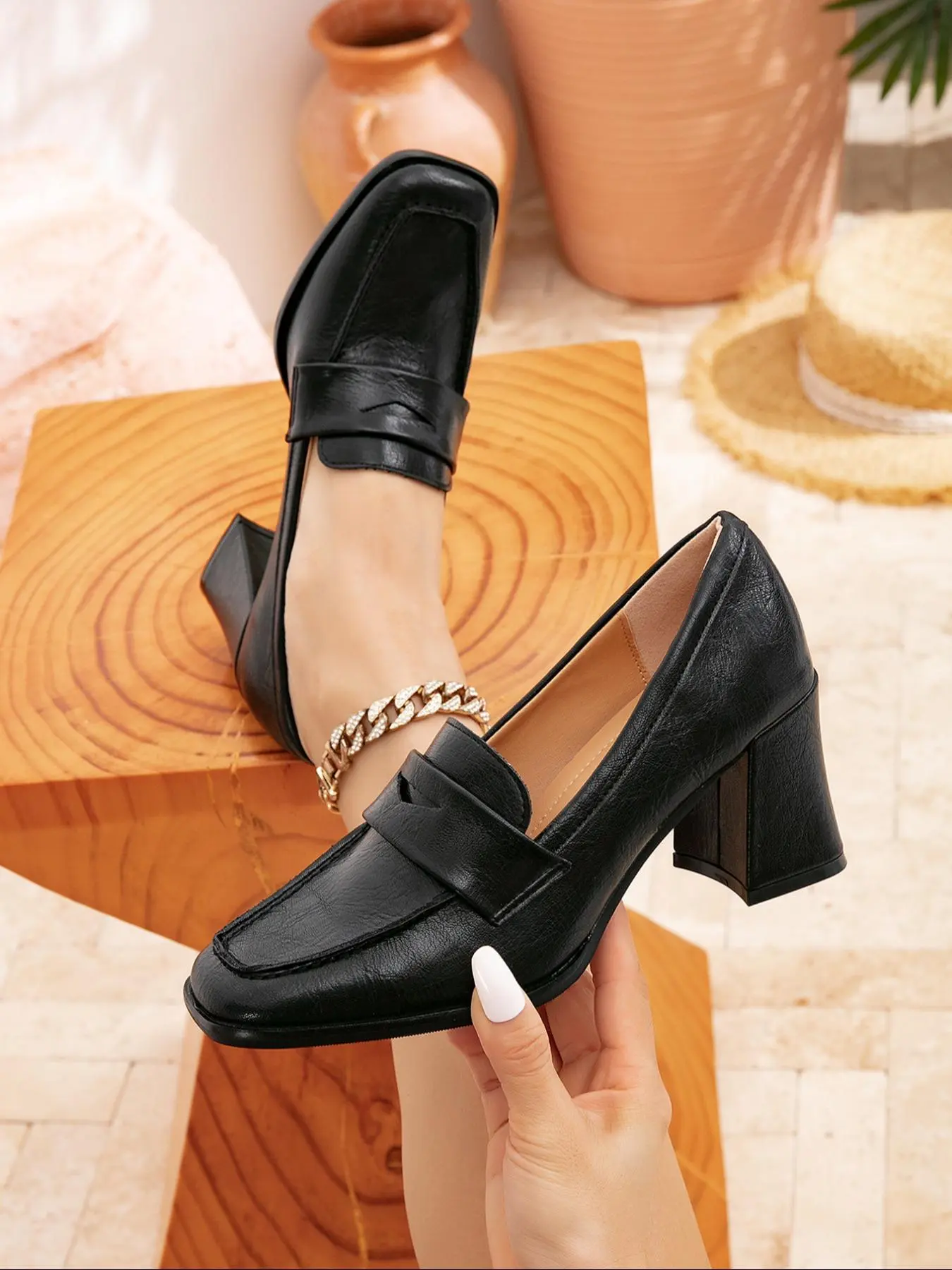 Women's Fashionable Solid Color Elegant Square Toe Slide Heel Wedge Mary Janes Pumps, Daily Wear Heels, Casual Comfortable Thick Heeled Shoes for Daily Wear, Lightweight Breathable Shoes for Women & Girls, Classy