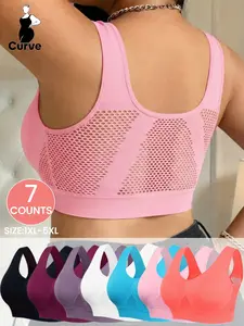 Plus Size Women's Seamless Soft Comfortable Wide Strap Everyday Bra, Breathable Mesh Backless Pure Color Bustier, Elastic Skin-Friendly Vest,No Padding,Perfect for Sleep,Home Wear,All Seasons