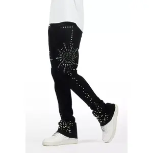 Tryst Jet Black Rhinestone Stacked Flare Jean
