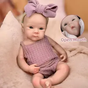 Otarddolls 13 Inch Open Mouth Bettie Full Body Solid Silicone Reborn Girl Doll With Painted Bald 3D Painted Skin Handmade Waterproof Flexible Cute Reborn Doll For Children's Toy