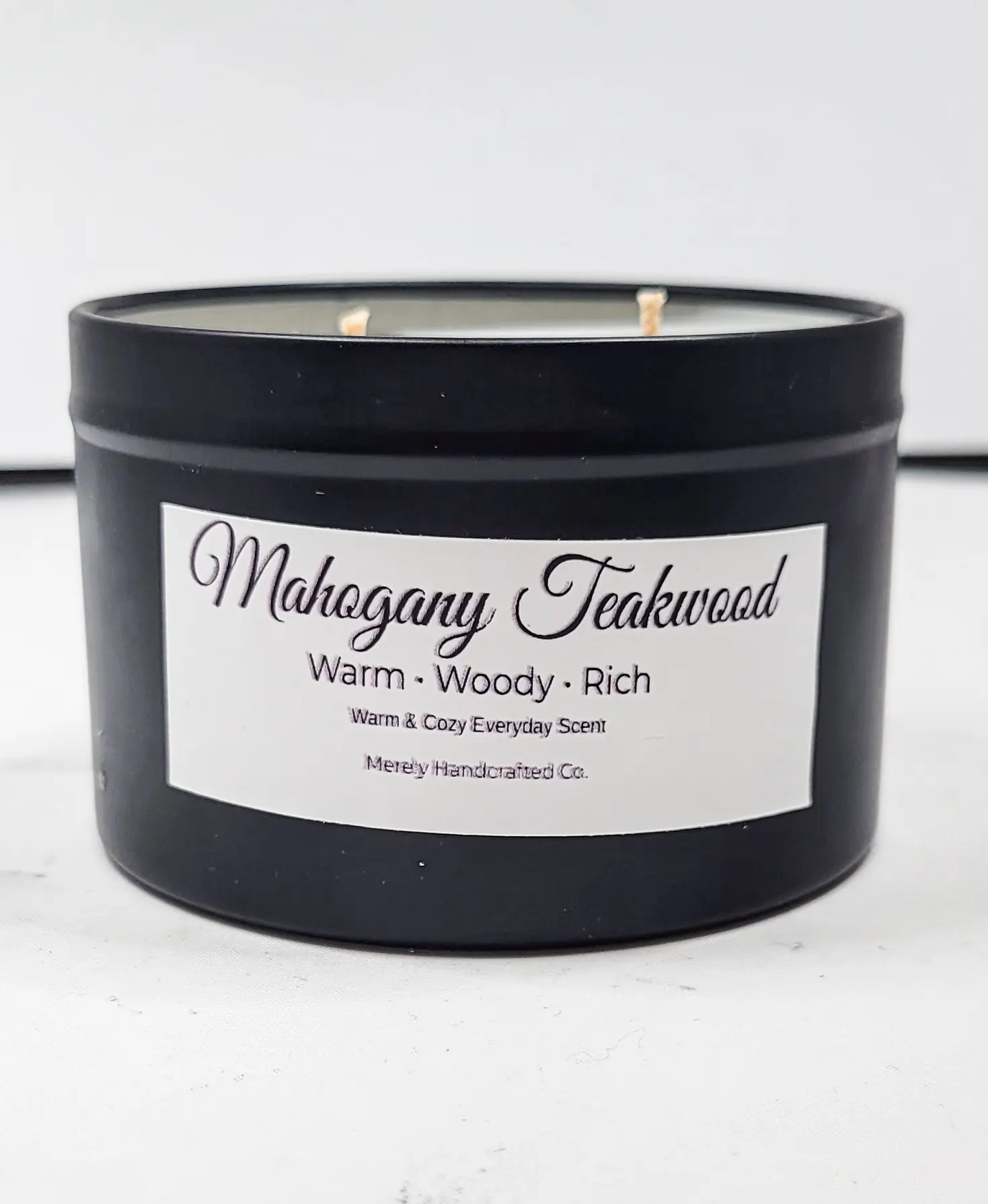 Mini Mahogany Teakwood Candle 6 oz Black Tin | Handmade Woodsy Scented Candle | Home Decor Gift Ornaments Ornaments Perfume