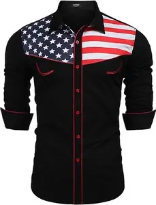 COOFANDY Men's Casual American Flag Button Down Shirts Slim Fit Long Sleeve Shirt Menswear Apparel Costume Cowboy Costume Cowboy Longsleeves Tops