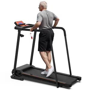 GORUN Foldable Walking Pad for Seniors with long handrail,2.5 HP motor treadmill with large led display,330lbs,0.5 to 6.0 MPH ,perfect for light walking or gentle jogging,with wheels easy to move and store,ideal for home apartment