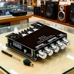 2.1 Channel Bluetooth Audio Amplifier Board, 50W x 2 + 100W Treble&Bass Control Stereo Amplifier Speaker Module, Bluetooth 5.0 Black Subwoofer Amplifier,Suitable for DIY, Car, Home Amplifier