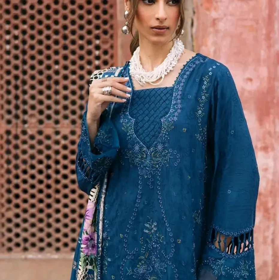 Nureh 3pc stitched lillen suit with embroidery work for casual and party wear outfit