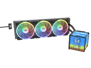 Thermaltake MINECUBE 360 Ultra CPU Liquid Cooler; Intel/AMD Compatible; 3x120mm 500~2000rpm SWAFAN EX ARGB; 360mm Radiator; MAGForce 2.0. 4x 3.95" TFT LCD Screens; Swappable Fan Blades; TT LCD Screen Control; Black; CL-W481-PL12SW-A