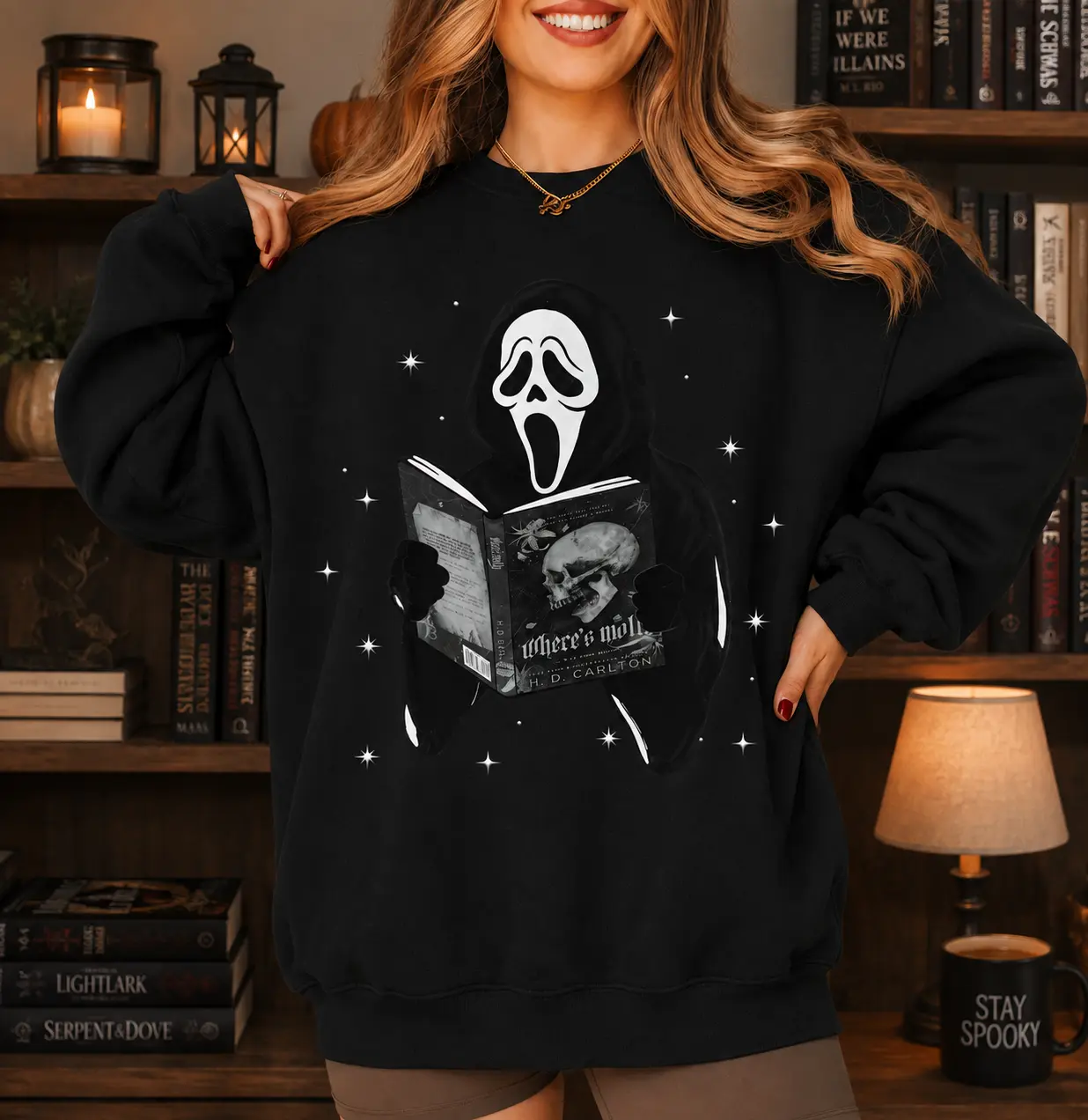 Ghostface Reading Where's Molly  H. D. Carlton Sweatshirt, Book Lover, Spooky Reader, Dark Romance, Halloween Graphic Tee