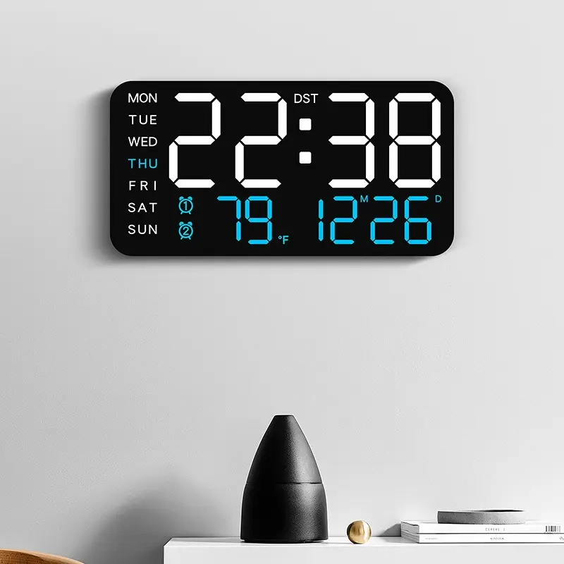 Large Screen Frameless Electronic Clock, Multi-Functional Wall & Stand Display, Digital Watch with Temperature, LED Display Clock, USB Powered Clocks, Battery Operated Digital Wall Clock, Gift for Seniors