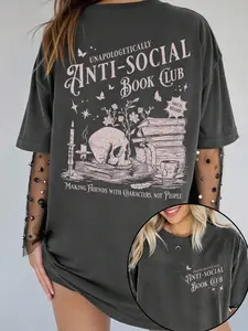 Women's Deep Skull Print T-Shirt, Casual Fitted Style, All Season Wear, Comfortable Street Fashion Tee for Trendy