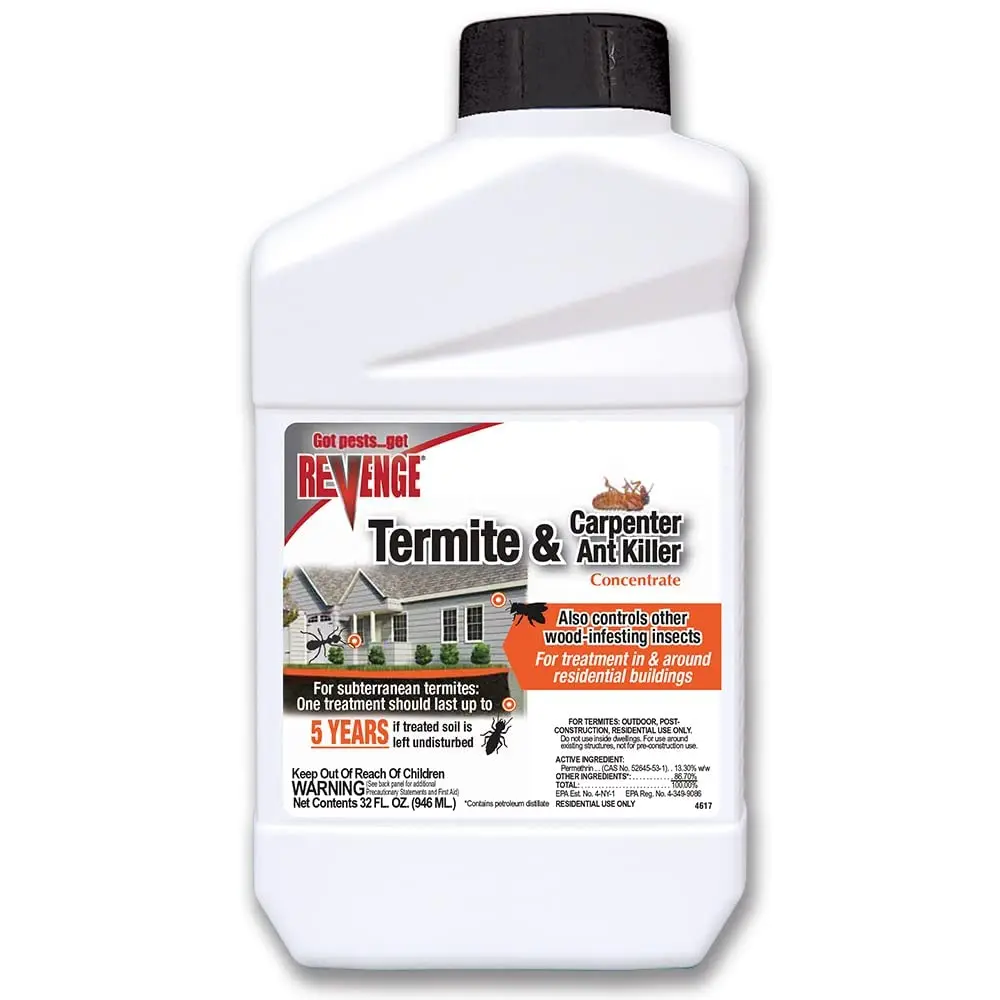 32oz Concentrated Termite & Carpenter Ant Killer, Long-Lasting Outdoor Perimeter Treatment for Residential Users, Water Mix Formula, Controls Wood-Infesting Insects & 50+ Listed Outdoor Pests (5-Year Protection)