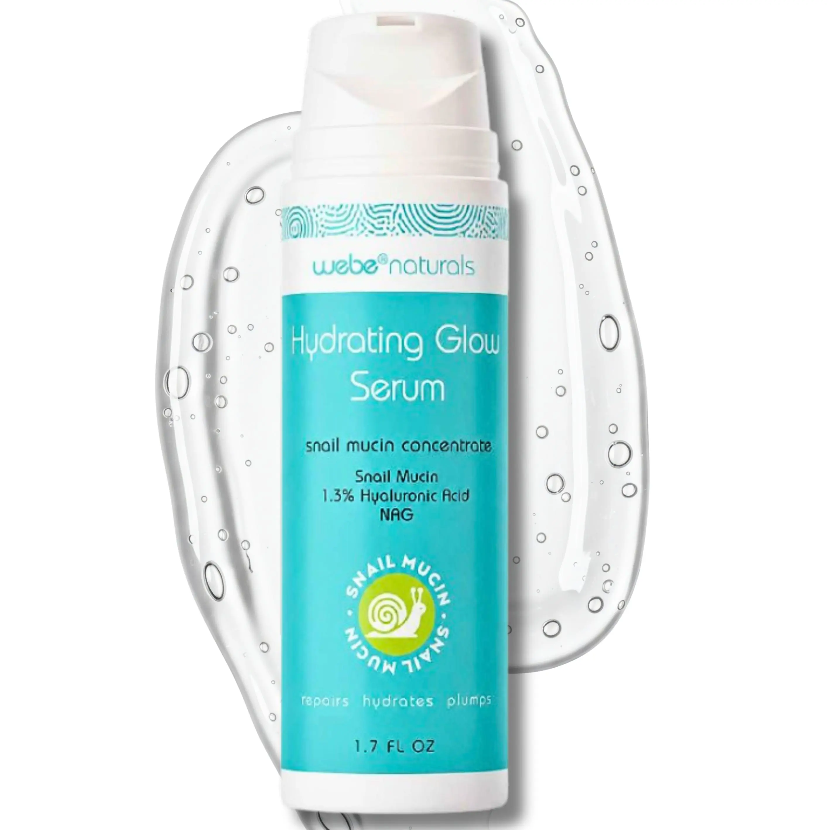 Webe Naturals Hydrating Glow Snail Mucin Serum 1.7oz  Hyaluronic Acid + N-Acetyl Glucosamine (NAG) for Deep Hydration, Plump Glass Skin & Radiant Glow | Lightweight Korean Inspired Essence for Dry, Dull, Sensitive Skin | Daily Moisture Boost Glowing Skin