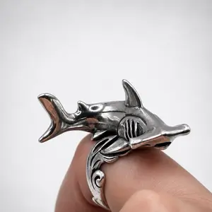 Soms hammer head shark ring 925 sterling silver adjustable