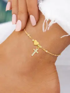 Heart Initial Letter Design Anklet, Fashionable Cross Charm Decor Anklet for Women & Girls, Trendy All-match & Exquisite Jewelry for Birthday Gift, Jewelry Gifts, Fashion Jewelry Accessories, Trendy Jewellery Accessories, Elegant Fashion Accessories
