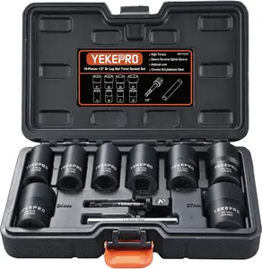 10Pcs Bolt Nut Extractor Set, 1/2" Drive Impact Twist Lug Nut Removal Socket Tool, Stripped For Damaged, Frozen, Studs, Rusted, Rounded-Off Bolts, Nuts & Screws, Cr-Mo Steel