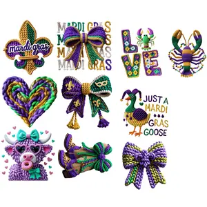 Crochet Mardi Gras Premade Gangsheet 10 Transfers Ready to Press DTF Transfer Hot Peel for Adult Prints Art Top Womenswear Tshirt Tshirt Streetwear