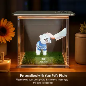 Pet Holographic Digital House, Personalized Pet Memorial Ornaments, High-Transmittance Holographic Material Image DIY Pet Holographic House