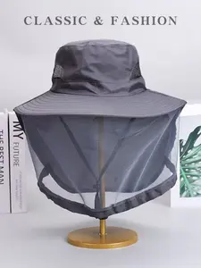 Men's Outdoor Full Face Insect Net Sun Hat, Wide Brim UV Protection, Breathable Mesh Foldable Fishing Cap, Detachable Mesh Mask, Multifunctional Sun Hat