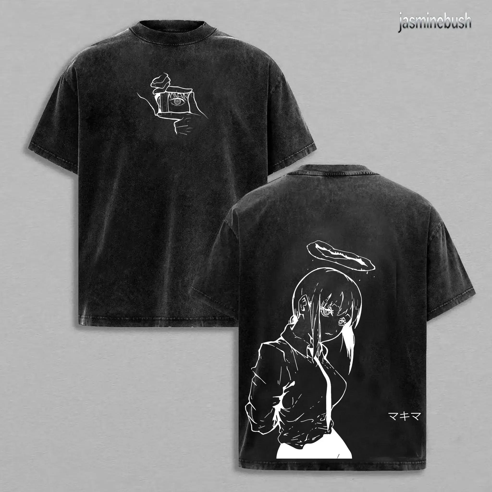 Makima Chainsaw Man T Shirt Vintage Washed Heavy Cotton Graphic Tee Anime Clothing Y2K Aesthetic Streetwear Oversized Top Manga Lover Gift For Him Her Anime Merch Waifu Shirt Japanese Fashion Trending Menswear Apparel Cosplay Otaku Art Tee