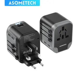 ASOMETECH Universal Travel Adapter, Portable International Power Plug Adapter Charger,2 USB-C & 2 USB-A Worldwide Adapter for US/UK/EU/AU,Black