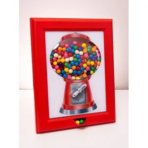Eye Candy Frame Candy Dispenser Gumball Machine in a Frame for Candies Nuts Dog & Cat Treats Wall Hang Stand on Table Birthday & Holiday Gift for All Ages Large 15" x 12" Red