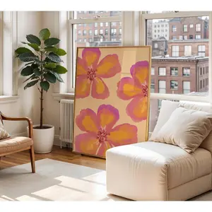 Vibrant Summer Flower Print | Pink and Orange Watercolour Floral Wall Art | Nature-Inspired Home Decor