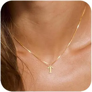 Gold/Silver Initial Necklaces for Women 14K Gold Plated Dainty Letter Necklace Tiny Silver Initial Pendant Name Necklace A-Z Personalized Gift Trendy Jewelry