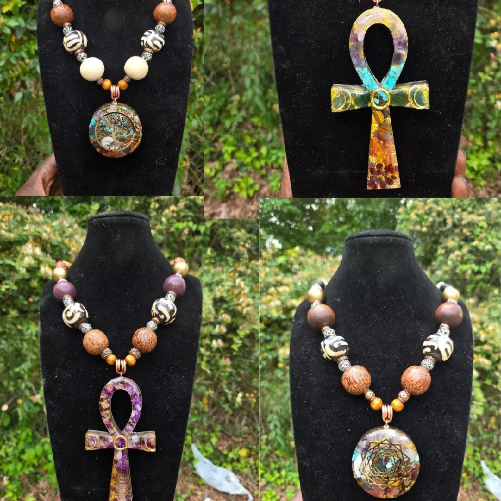 Sacred Orgone InnerG Beaded Copper Necklace with Sacred Design EMF Protection Colorful Wooden Copper Steel Beads for Aesthetic Appeal