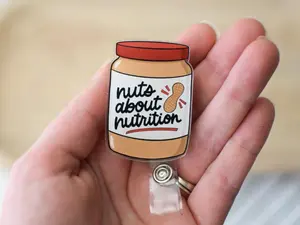 Nuts About Nutrition Badge Reel | Clinical Dietitian Gift | Dietetic Intern | RD Day Idea | Registered Dietitian ID Badge Clip Holder