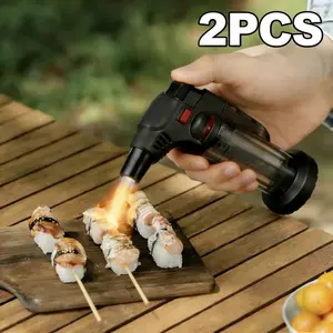 2-Pack Refillable Butane Torch Lighters | Wind-Resistant Jet Flame with Safety Lock & Adjustable Flame, Battery-Free, Ideal for Candles, Fireplaces, Grills, Camping & Outdoor Use(Butane-free)
