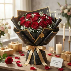 19 Sheets High-End Heart Pattern Flower Wrapping Paper, Square Floral Craft Paper for Weddings Birthdays Anniversaries, Bouquet Wrapper