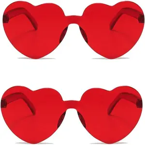 2 Pack Heart Shape Sunglasses,Colorful Rimless Sunglasses Transparent Heart Glasses Candy Color Eyewear Lightweight Design Trendy Tinted Lenses