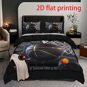 3-piece Basketball Print Bedding Set, Bedding Ensemble, Bedroom Bedding Set, Includes 1 Duvet Cover + 2 Pillowcases (No Fill) - Soft, Comfortable, and Breathable Home Dorm Friendly Bedding