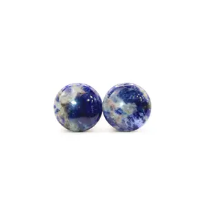 Genuine Sodalite Material Ear Gauge Tunnels, Single Flared Stone Plugs Pair, Blue and White Body Jewelry Gauges