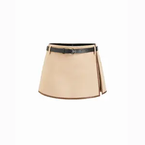 Cider Suede Low Rise Contrasting Binding A-line Mini Skort With Belt